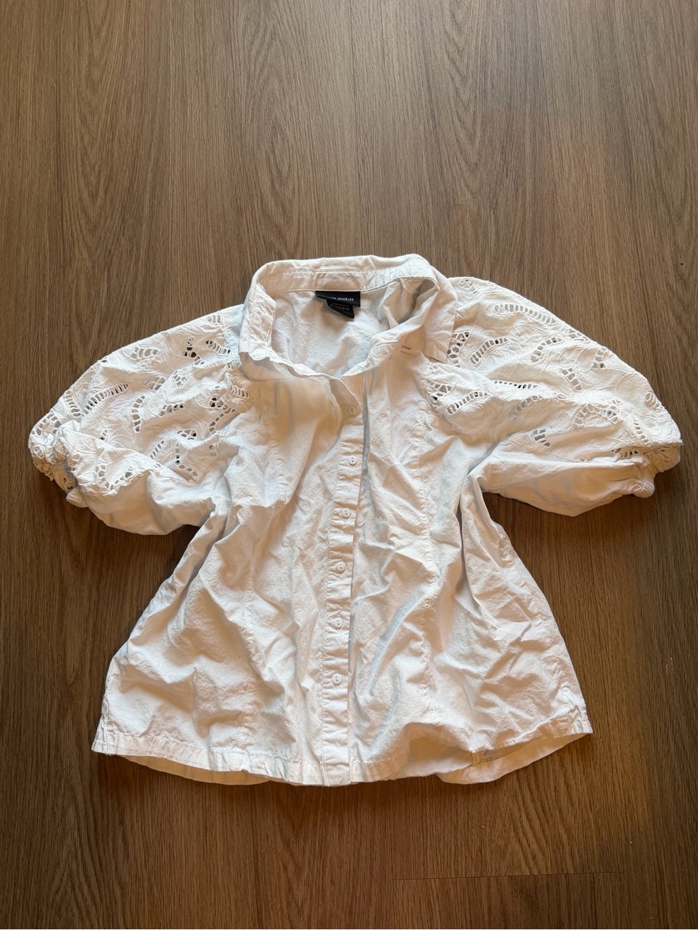 LIV Los Angeles Women’s XL White Cotton Eyelet Puff Sleeve Blouse